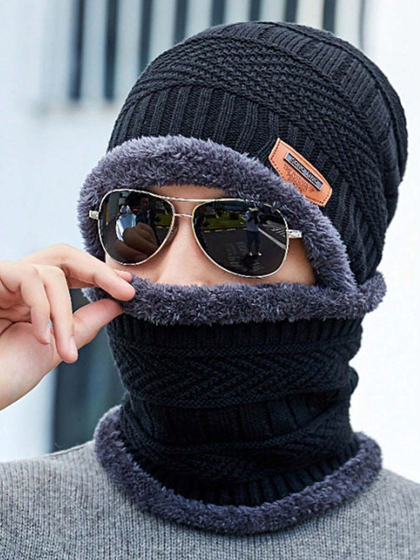 Couple Pack of 2 Combo - woolen winter beanie Head cap with neck warmer muffler for men and women (Black)
