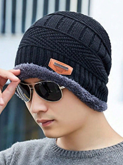 Couple Pack of 2 Combo - woolen winter beanie Head cap with neck warmer muffler for men and women (Black)